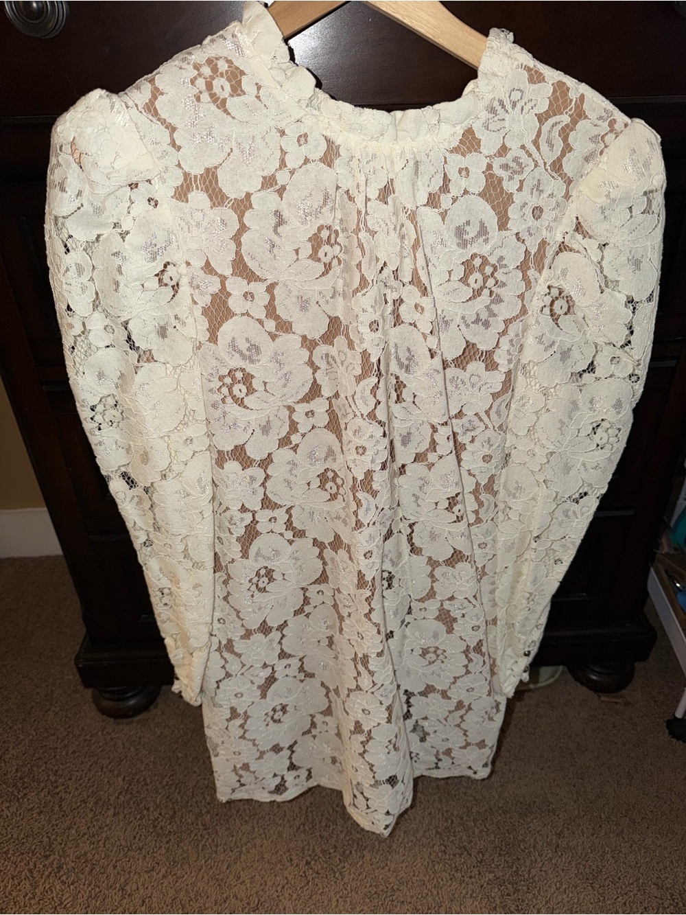 Wayf Cream Floral Lace Long Sleeve Dress
